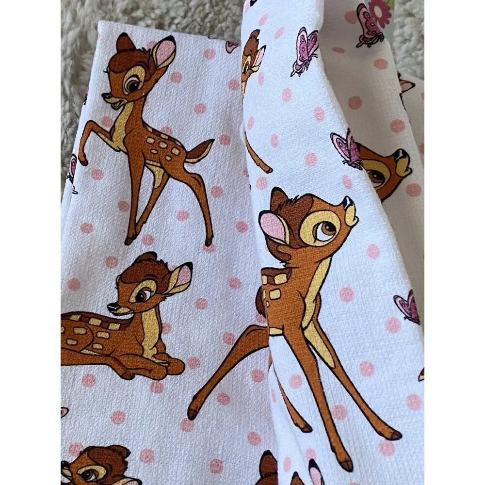 Set Of 2 Disney Bambi And Butterflies Kitchen Towels 18” X 28” Cotton NEW‎